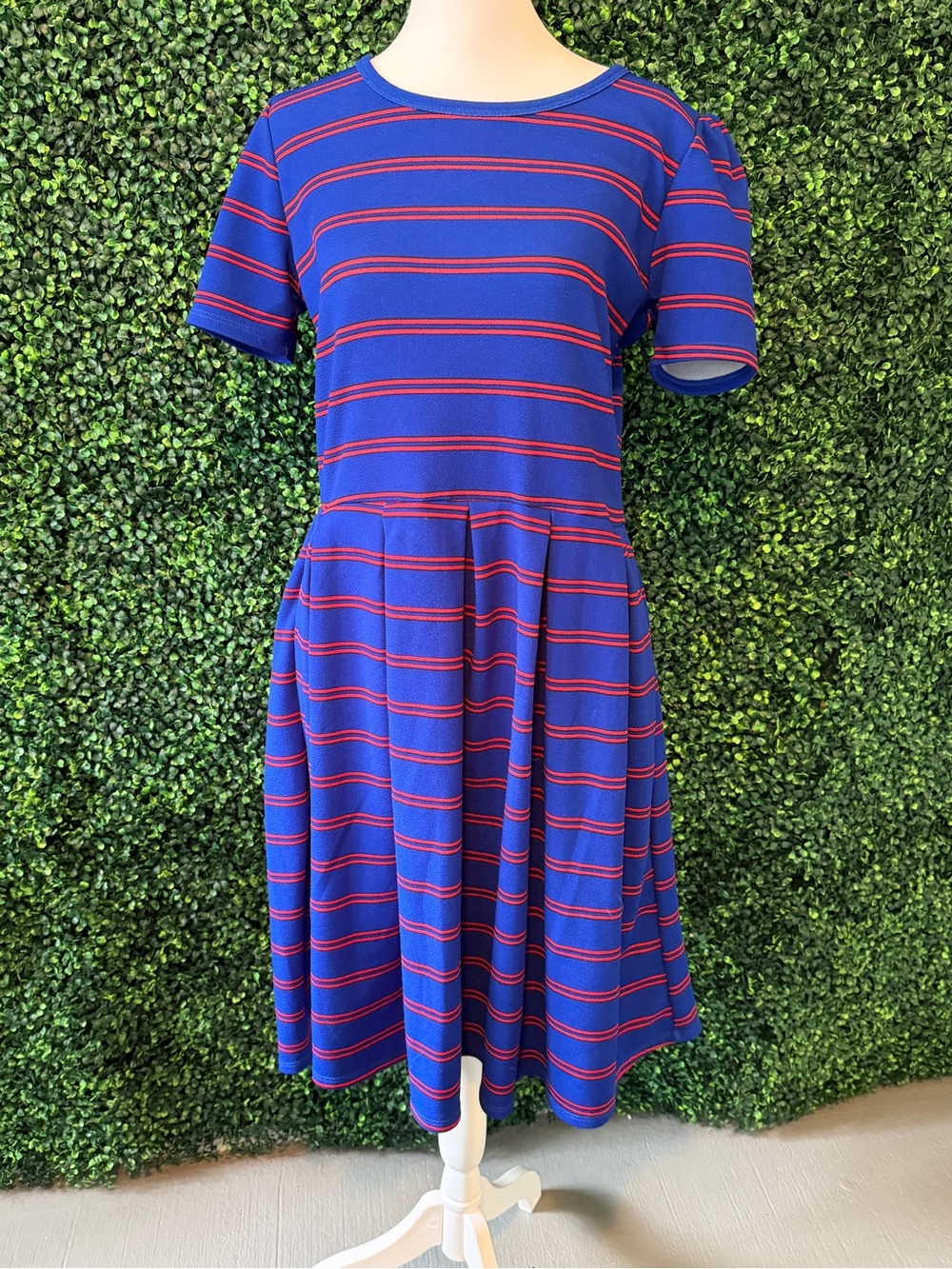 LuLaRoe Blue Dress with Red Stripes